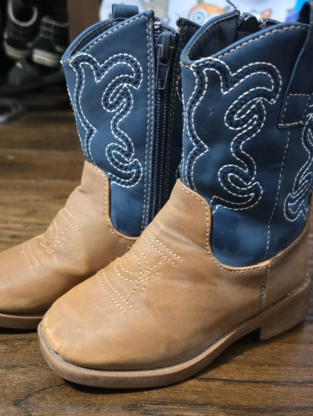 Kids Two-Tone Western Zip Boots in Brown & Navy